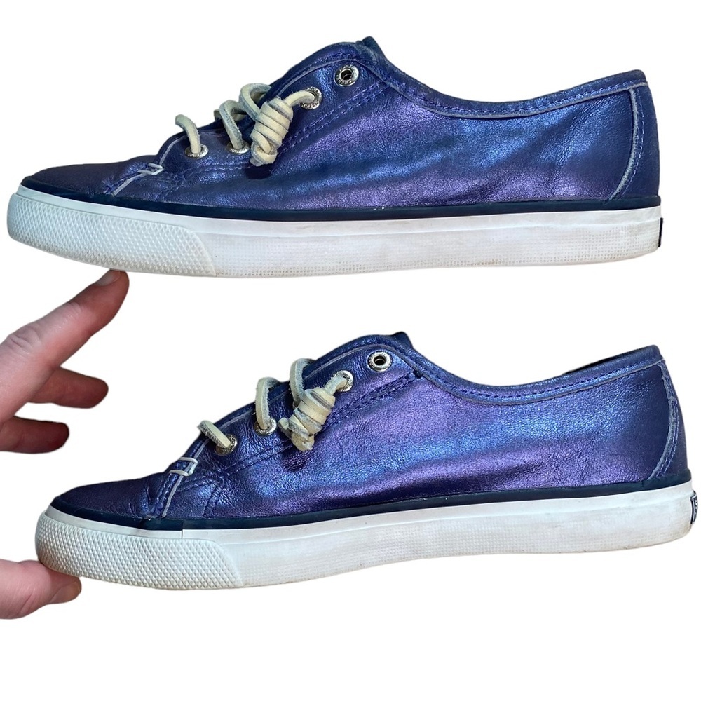 Sperry Metallic Navy Blue Leather Sneaker - Picture 8 of 15